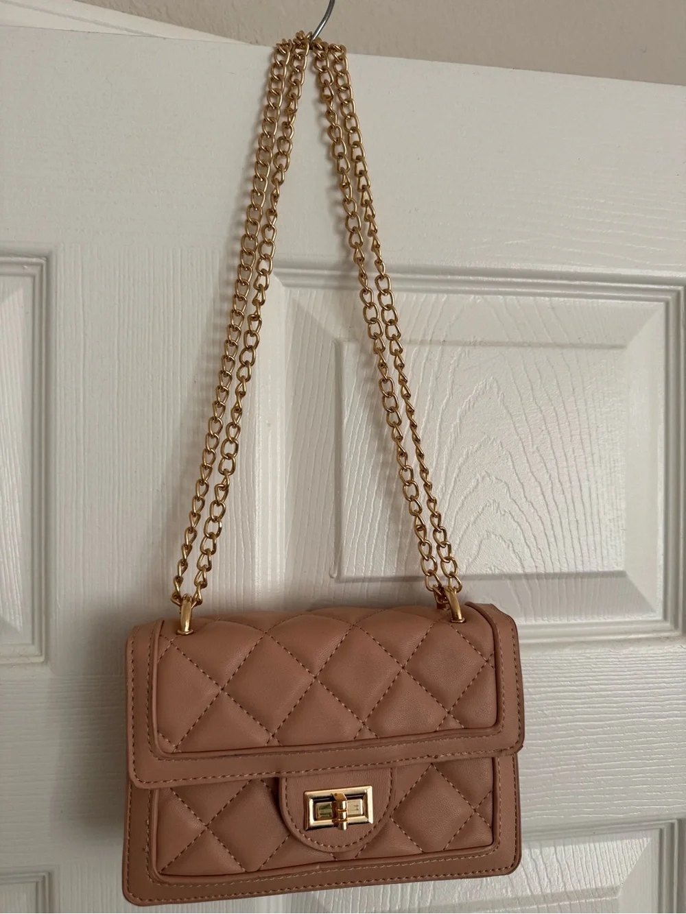 Tan Quilted Chain Shoulder Bag